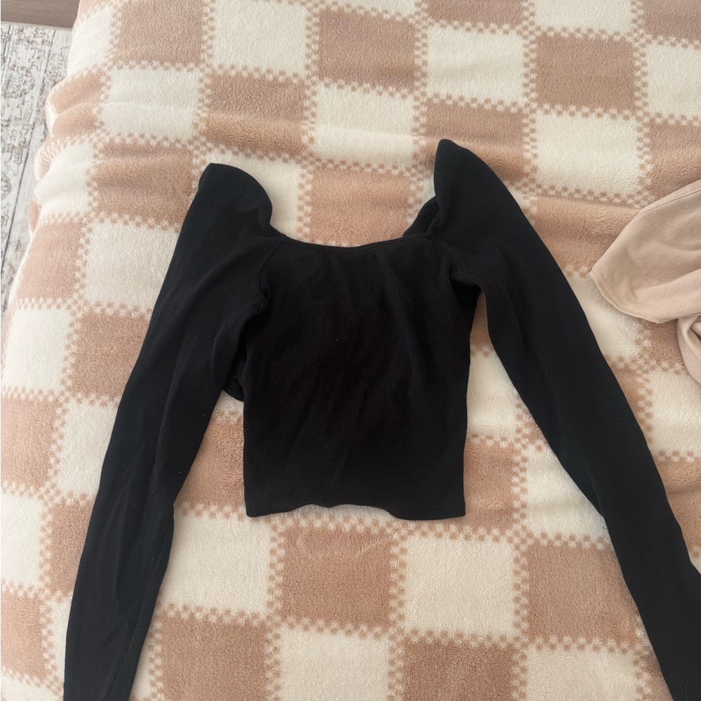 Mango Black and White Asymmetrical Long Sleeve Bodysuit